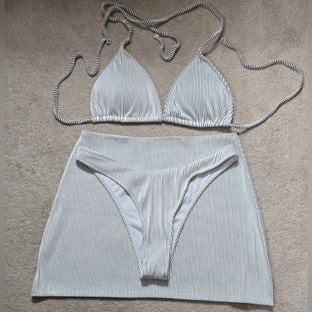 SHEIN Black and White Striped Bikini Set